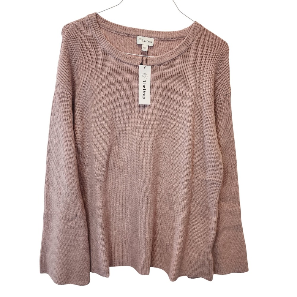 The Drop Alice Sweater Pink Knit Crew Neck Long Sleeve Size L Split Back